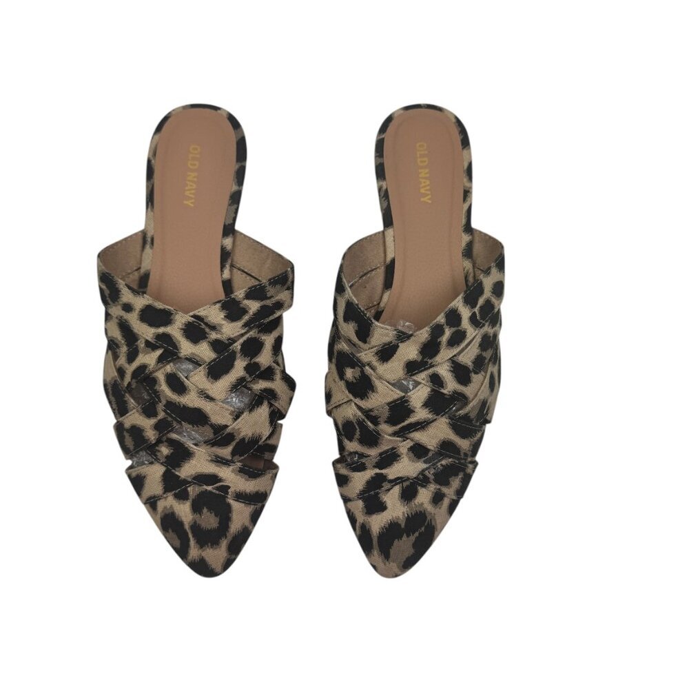 Old Navy Animal/Leopard Print Basketweave Pointed Toe Slip-On Flats Women's SZ 9